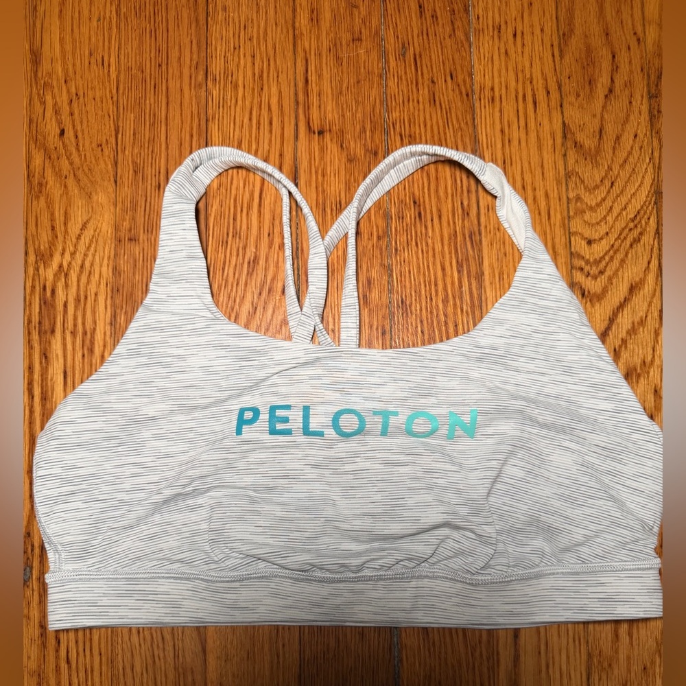 Lululemon x Peloton Grey Heather w/ Aqua Logo Cross Straps Energy Bra Size 12